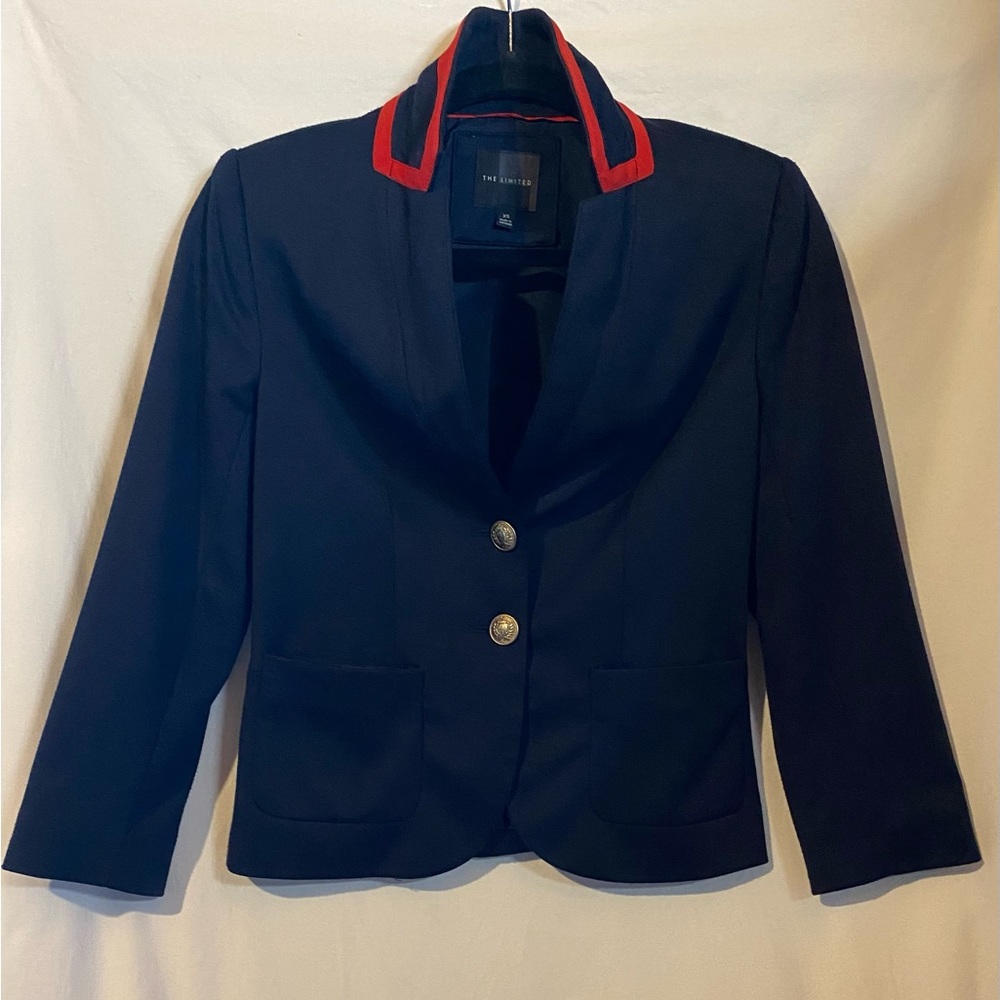 The Limited Navy Blazer Red Striped Collar